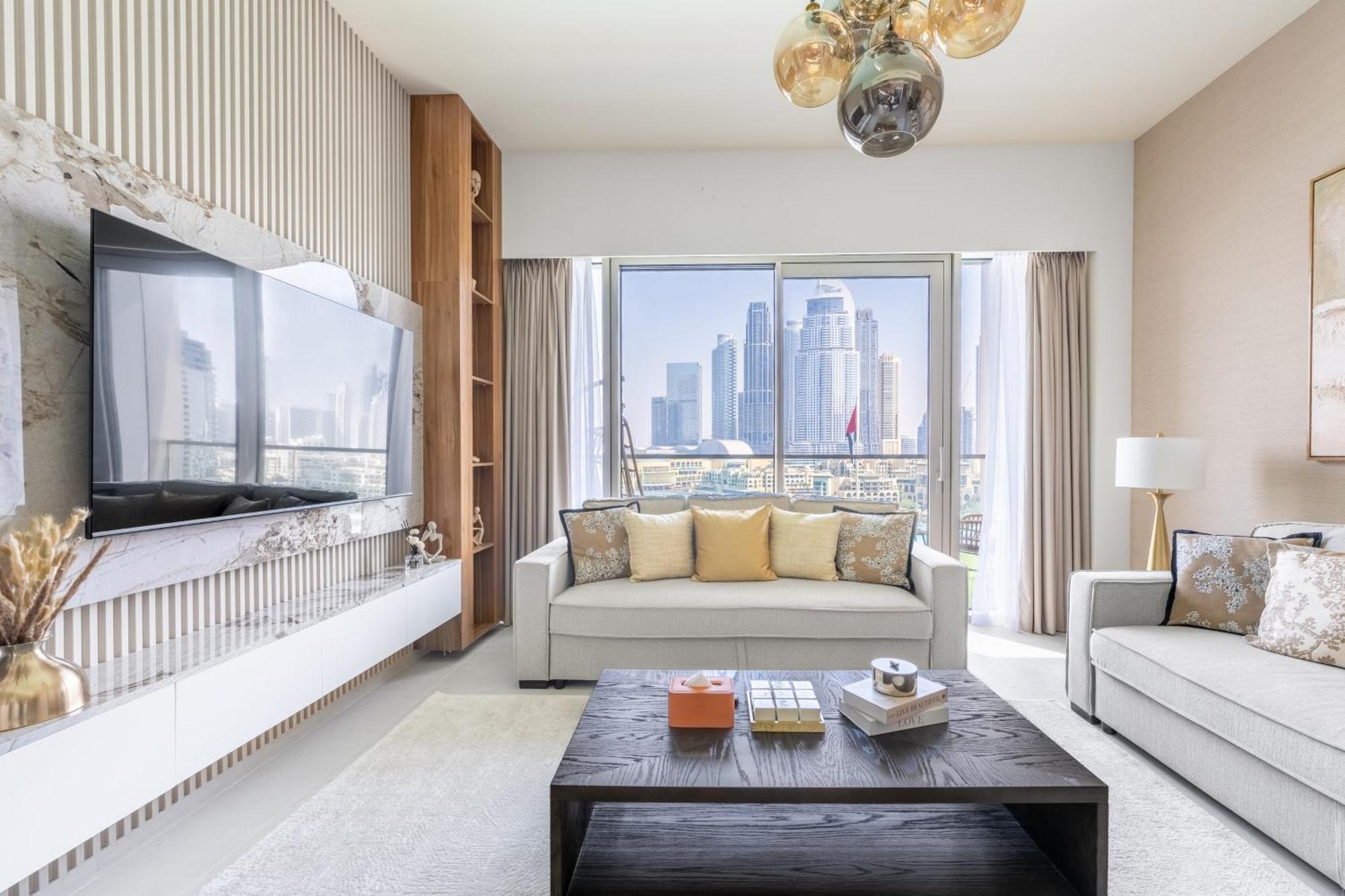Appartement Hermes-style 2br, Full Burj Khalifa View - Infinity Pool - Full Fountain View