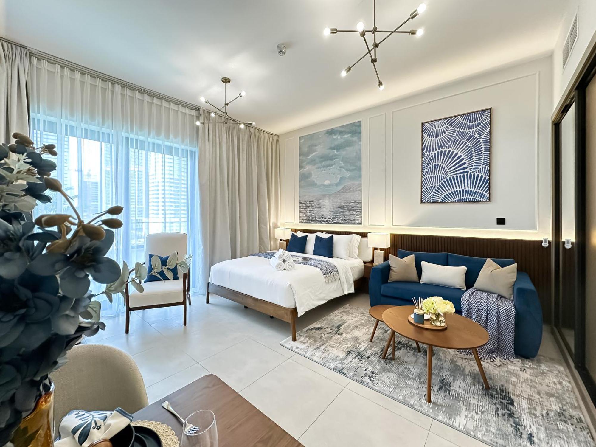 Apartamento Trophy - Santorini Burjkhalifa & Canal Views Sofa Bed